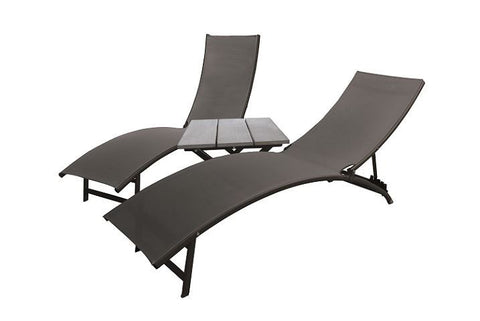 Midtown Sun Lounger 3 Pc Set - Aluminum (Black Chrome)